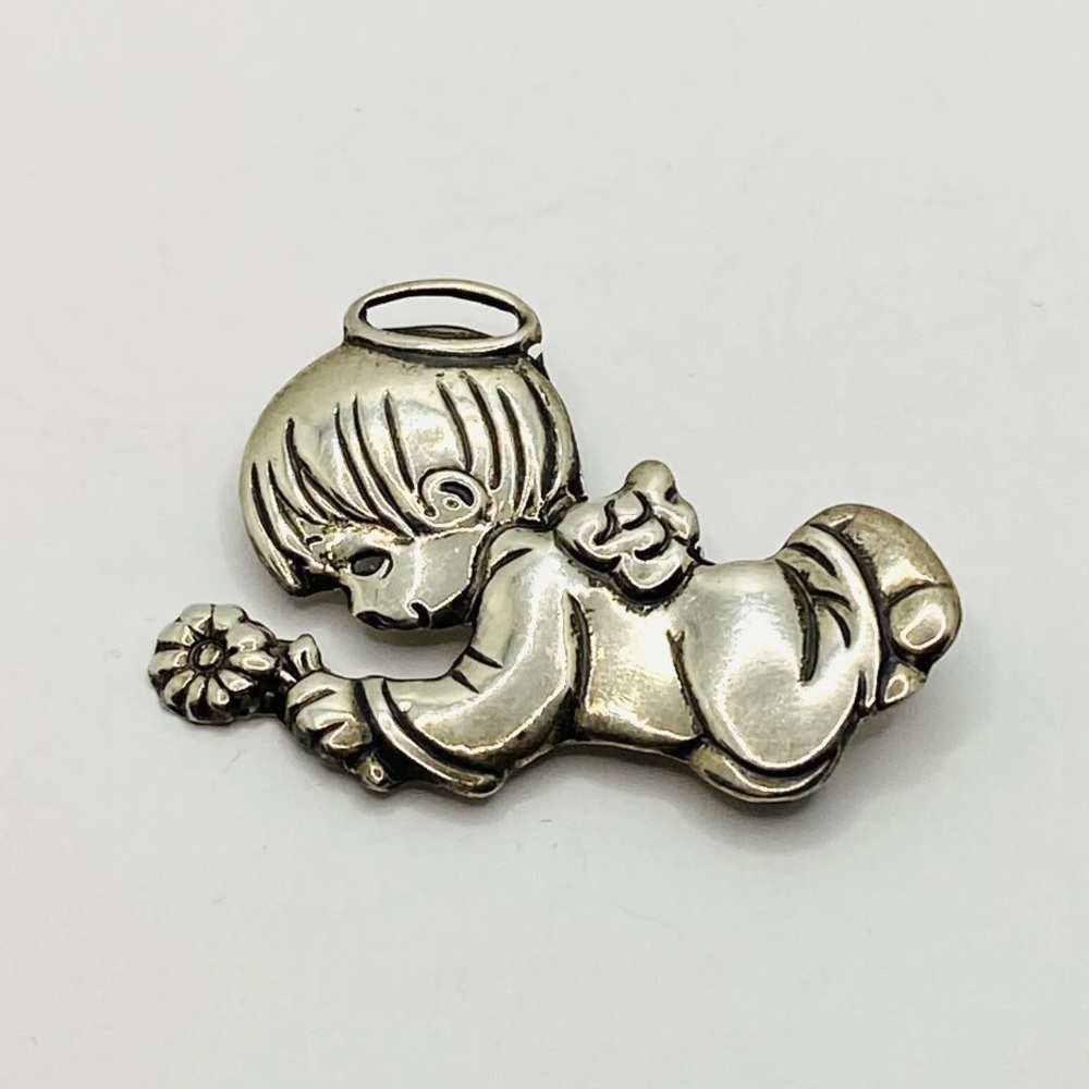 925 Mexico Brooch Pin Baby Angel Sterling Silver 6g